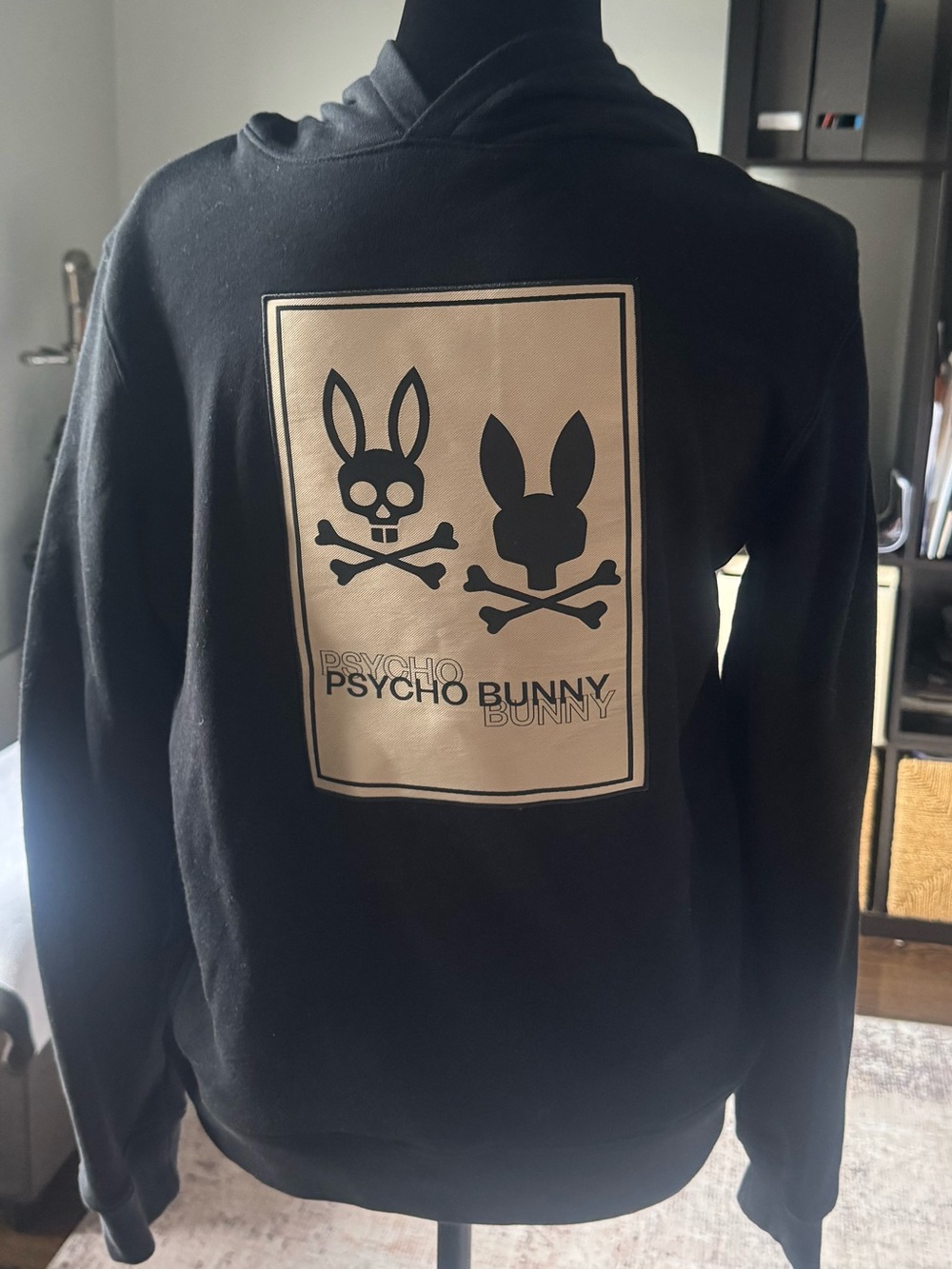 Psycho Bunny Kids Black Hoodie with Tan Graphic Back Panel